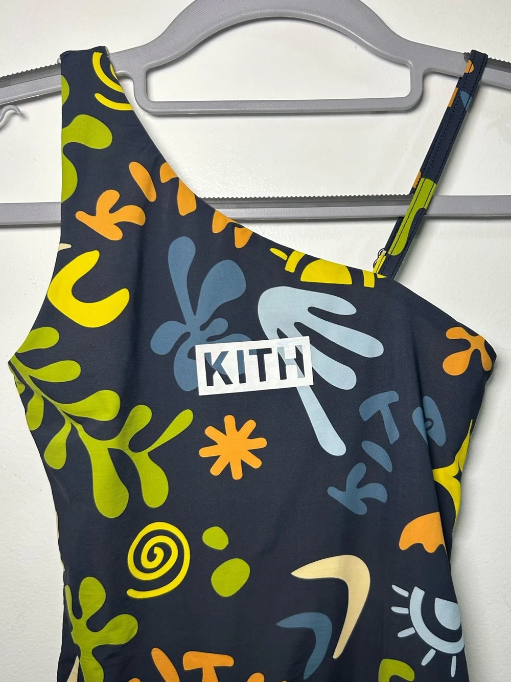 Kith Girls One-Shoulder Swimsuit with Multicolor Abstract Print